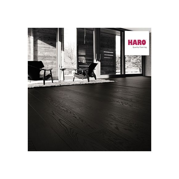 529066 Haro Parquet - Planche large à l'ancienne série 4000 - Chêne Noir Charbon - selectiv brossé 4V huilé  Oléovera