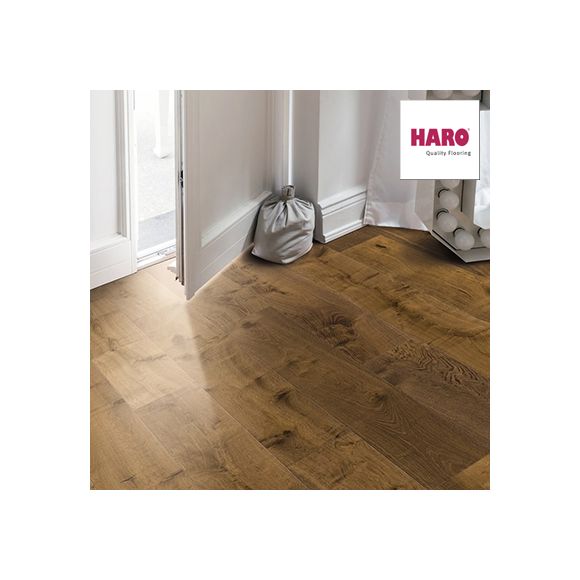 548023 Haro Parquet - Planche large à l'ancienne série 4000 - Chêne fumé léger - sauvage brossé 4V huilé Naturalin +