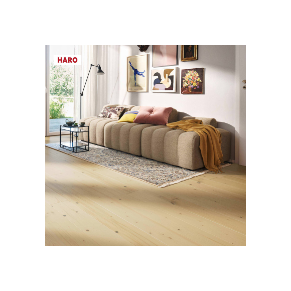 547605 Haro Parquet - Planche large à l'ancienne série 4000 - Sapin Blanc clair universal brossé 4V verni naturadur