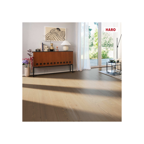 547607 Haro Parquet - Planche large à l'ancienne série 4000 - Sapin pastel gris universal brossé 4V verni Naturadur